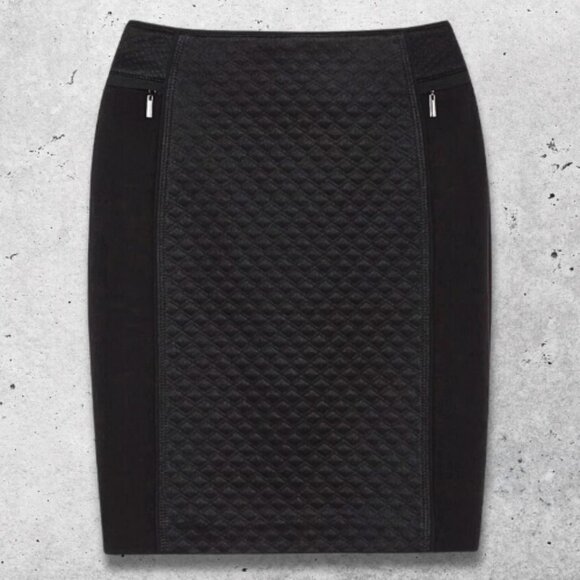 White House Black Market Dresses & Skirts - White House Black Market Pull-On Skirt Textured Quilted Side Panels Black W 2